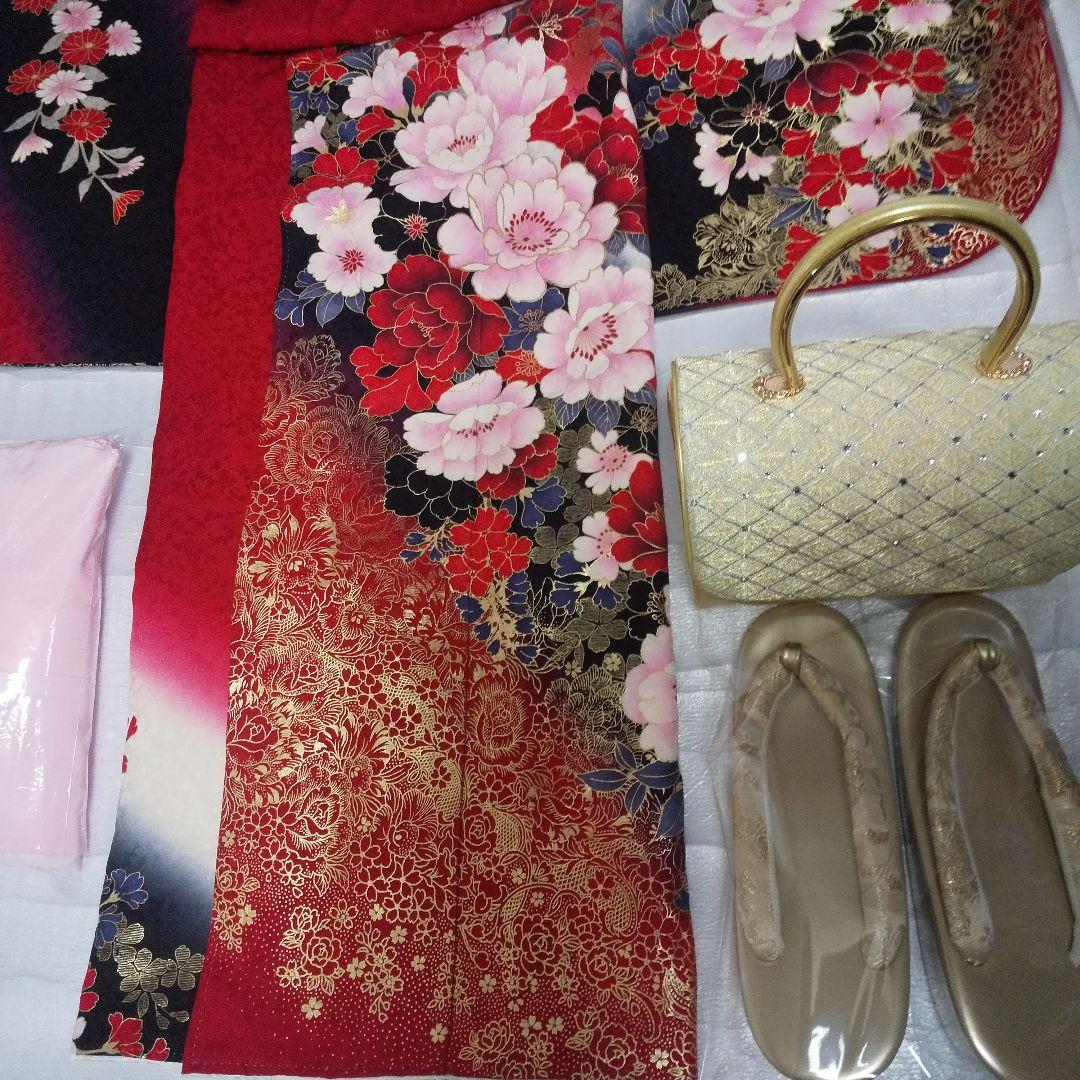 赤黒金桜正絹振袖フルセット等 袋帯 帯締め 帯揚げ 半襟 重ね襟 成人式卒業式等