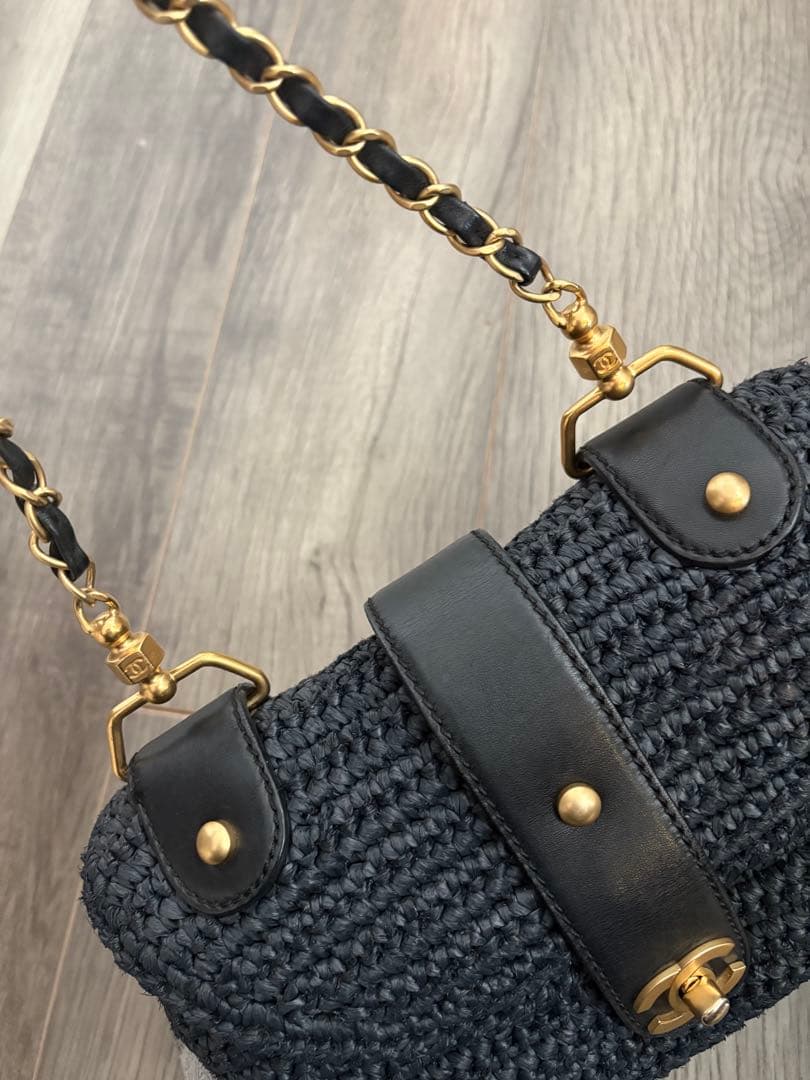 レア⭐︎CHANEL ラフィア素材GOLDチェーンバッグ