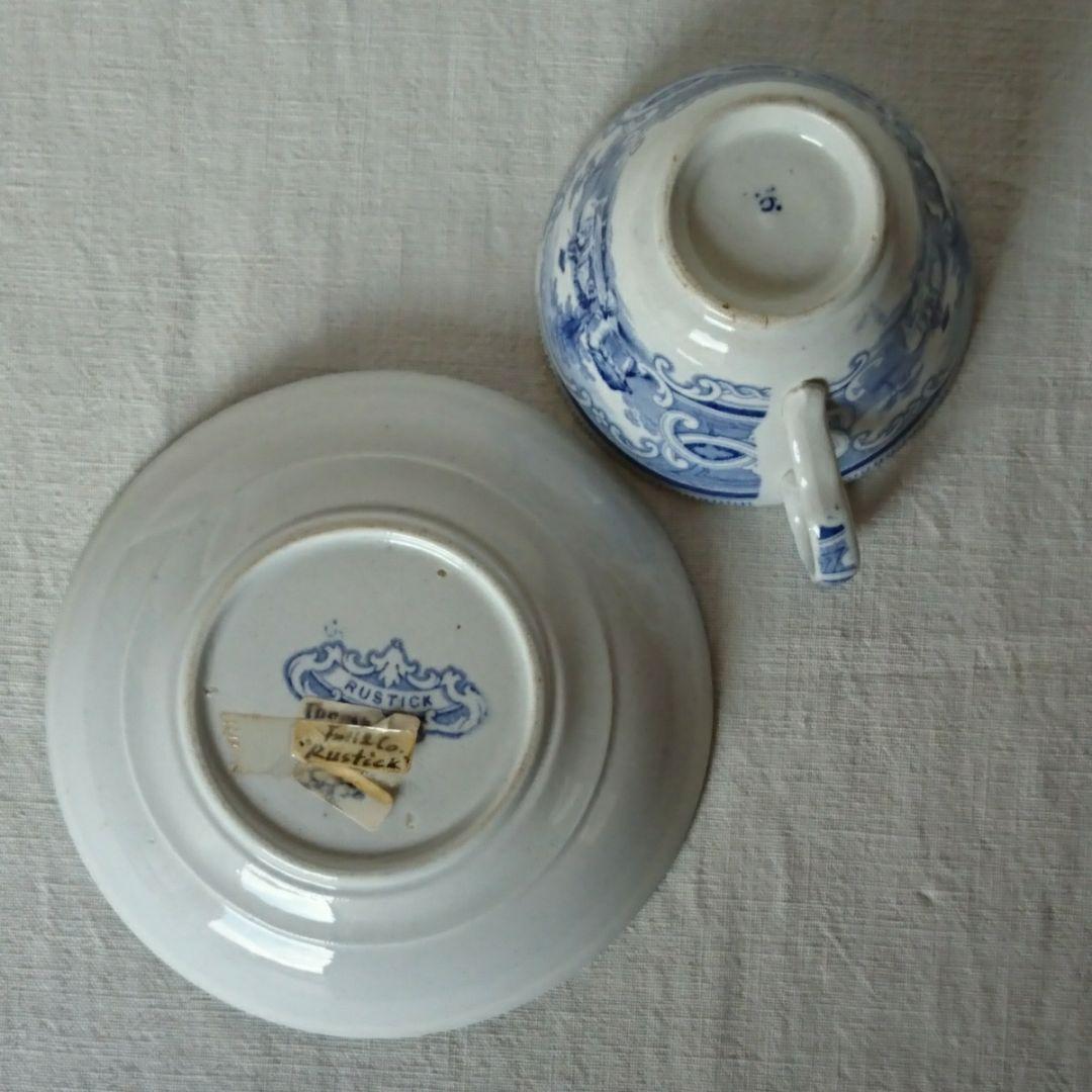 イギリスアンティーク カップ＆ソーサー ブルー＆ホワイト 1830年