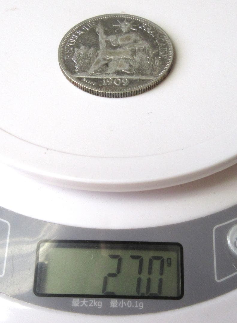 値*ダ様 フランス領インドシナ ピアストル銀貨 1909年