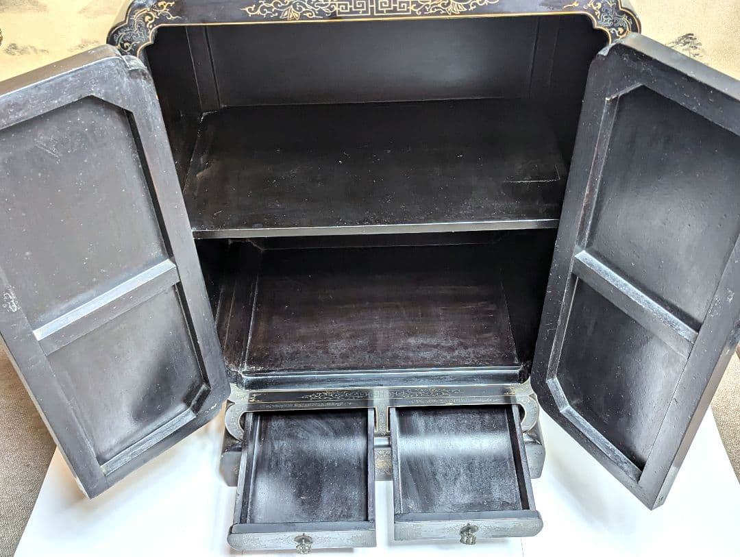 美術品 中国玉石木製 箪笥 花鳥模様 骨董品　アンティーク　レトロ