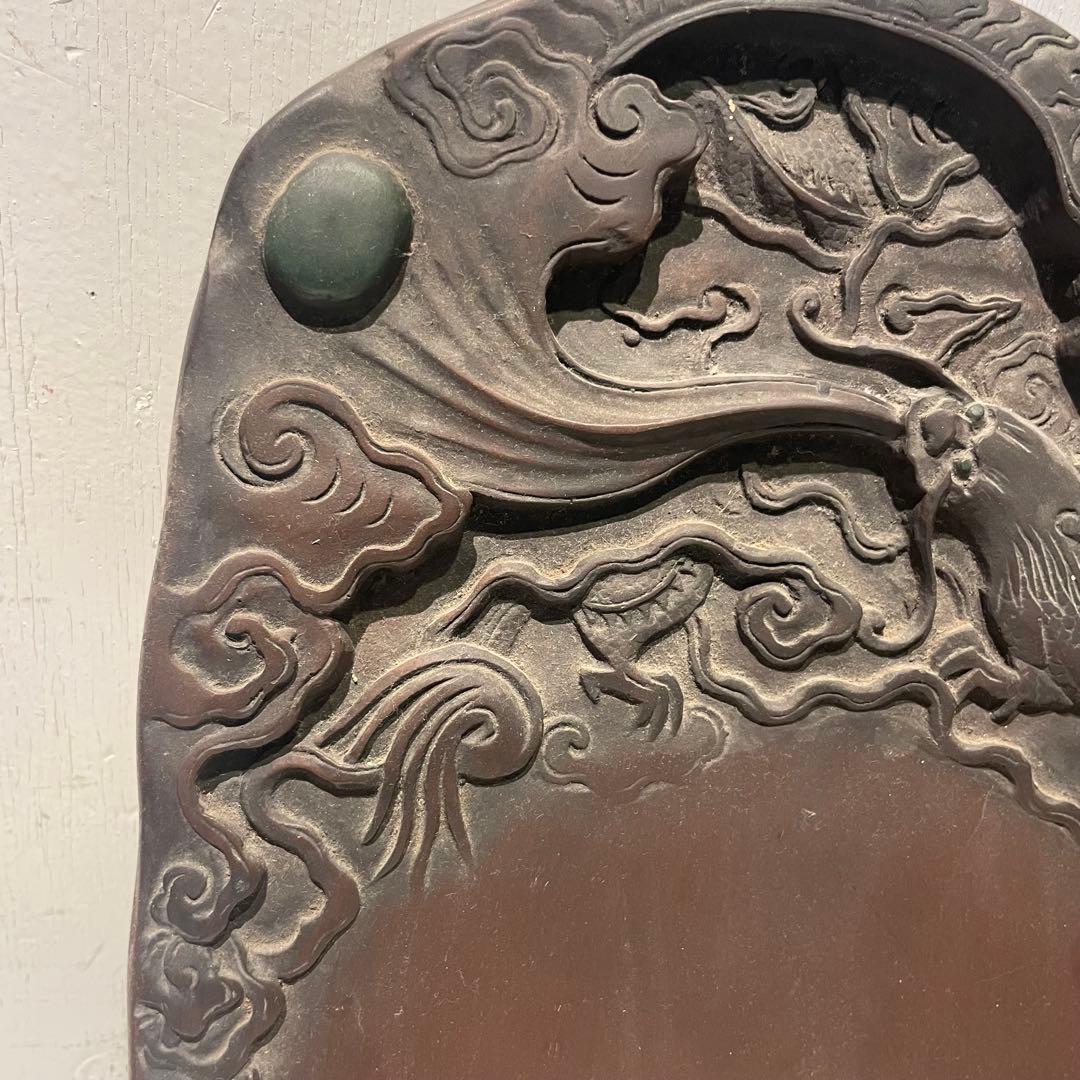 書道具 中国美術 古硯　龍彫刻大型硯 工芸 骨董品 インテリア コレクション