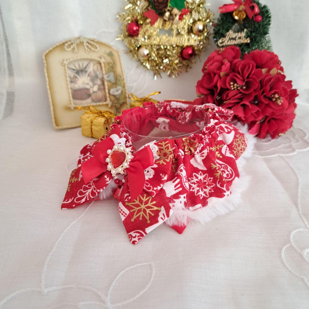 クリスマス幅広ファーシュシュ(赤×白)わんちゃん猫ちゃん用