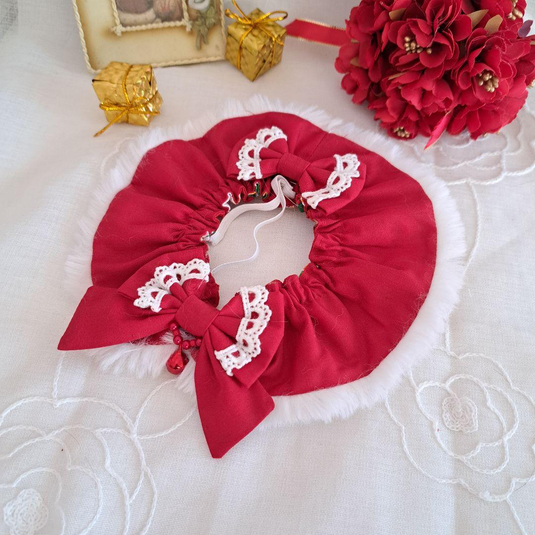 クリスマス幅広ファーシュシュ(赤×白)わんちゃん猫ちゃん用