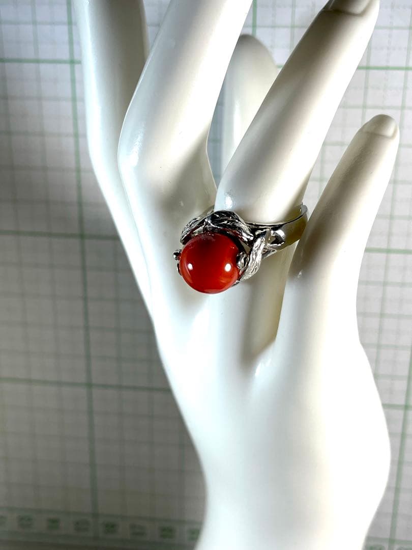 天然赤珊(朱赤)10.2mm SILVERリング 自家製 ＷＺー030
