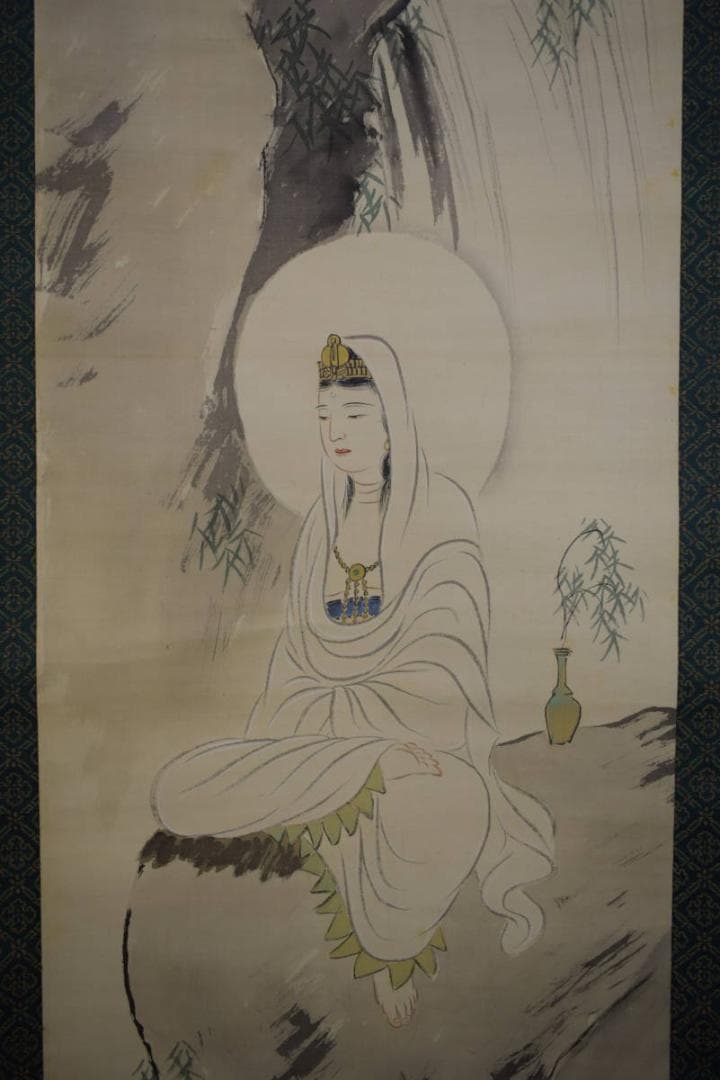 真作/三井萬里/楊柳観音図/桐題箱付/布袋屋掛軸HH-459