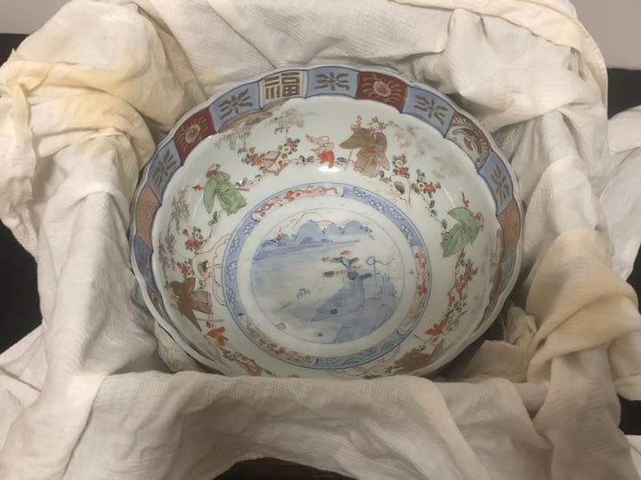 特大 人物 図 色絵大鉢　箱あり