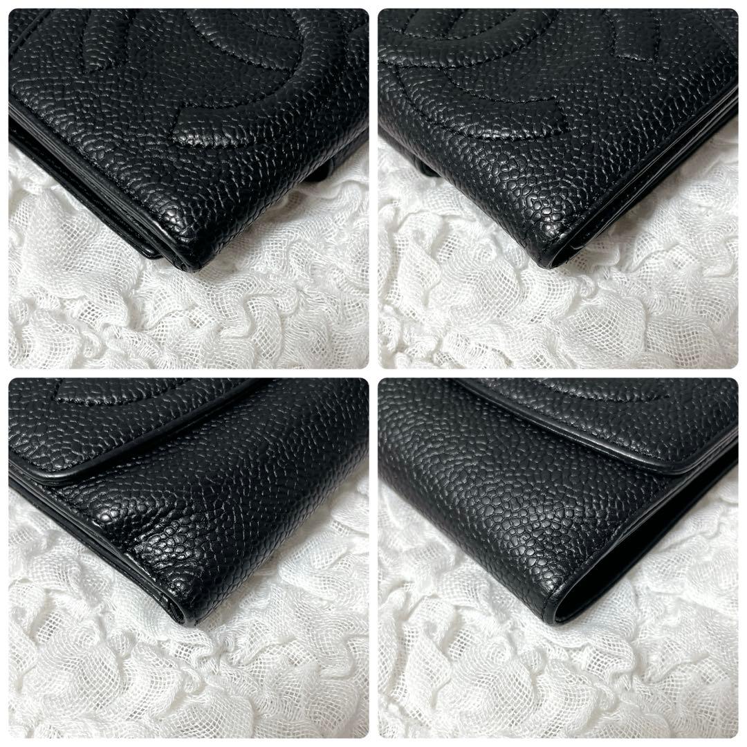 良品✨CHANEL シャネル キャビアスキン 折り財布 ココマーク ブラック