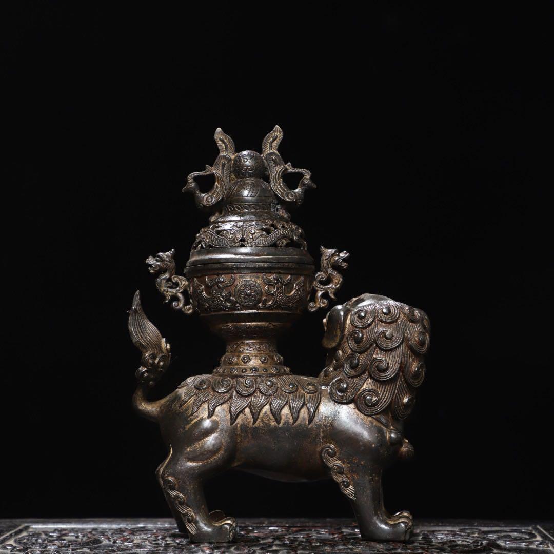 銅製獅子　置物 香炉　旧蔵　美術品