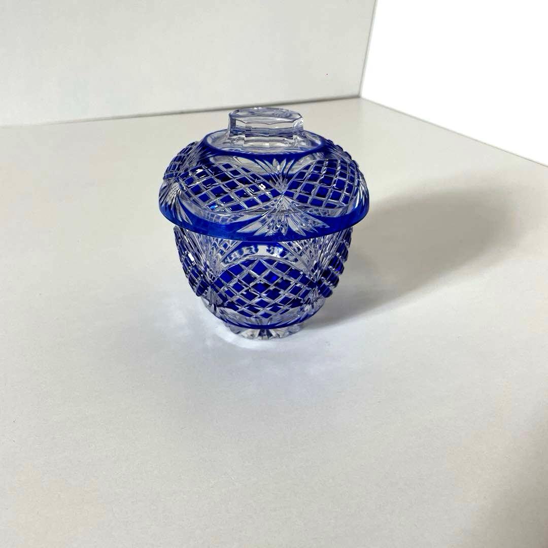 はる #XG339カメイガラス・藍被硝子・薩摩切子・猪口・蓋付子付・友箱