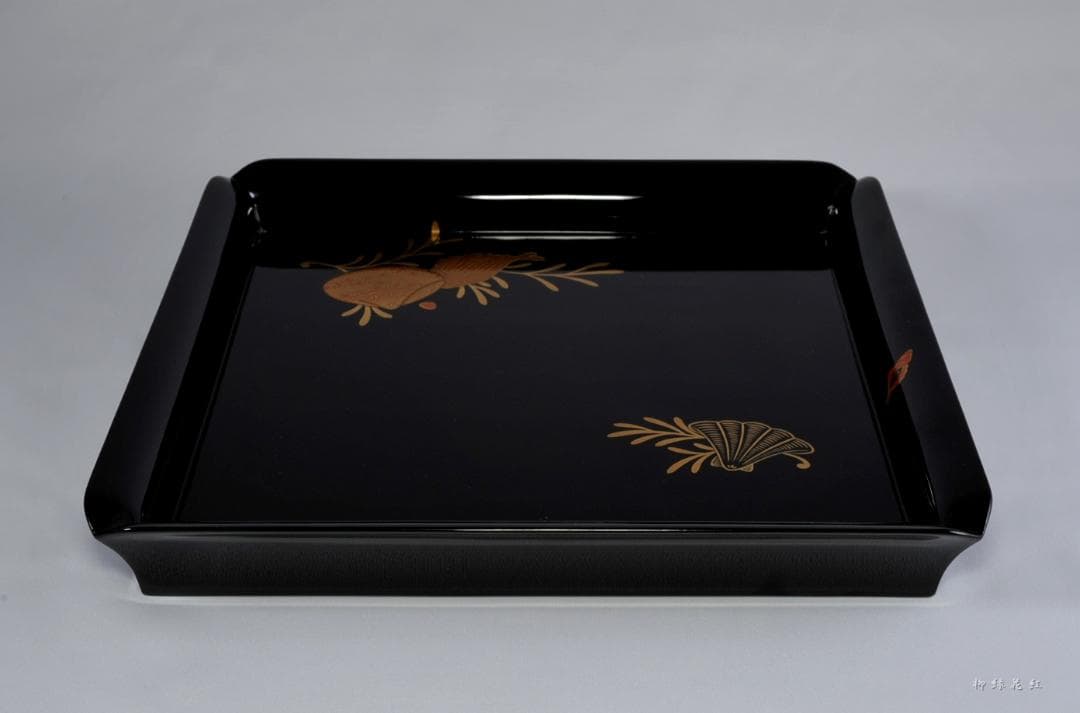 【Tatsu Kazuki】茶平一斎 海松貝蒔絵 四方盆 共箱