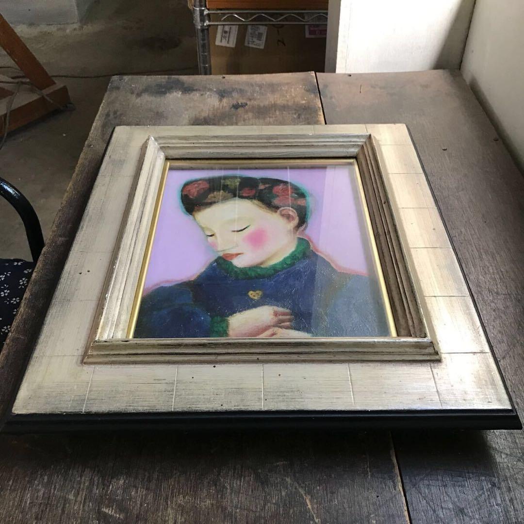 s*i様 真作保証 山田修市 「仕草」 原画 オリジナル F3号 油彩画 ガラス