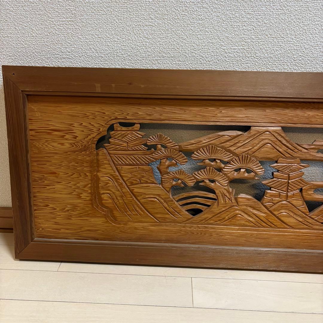 欄間　芸術　木製彫刻アートパネル　松の木　城