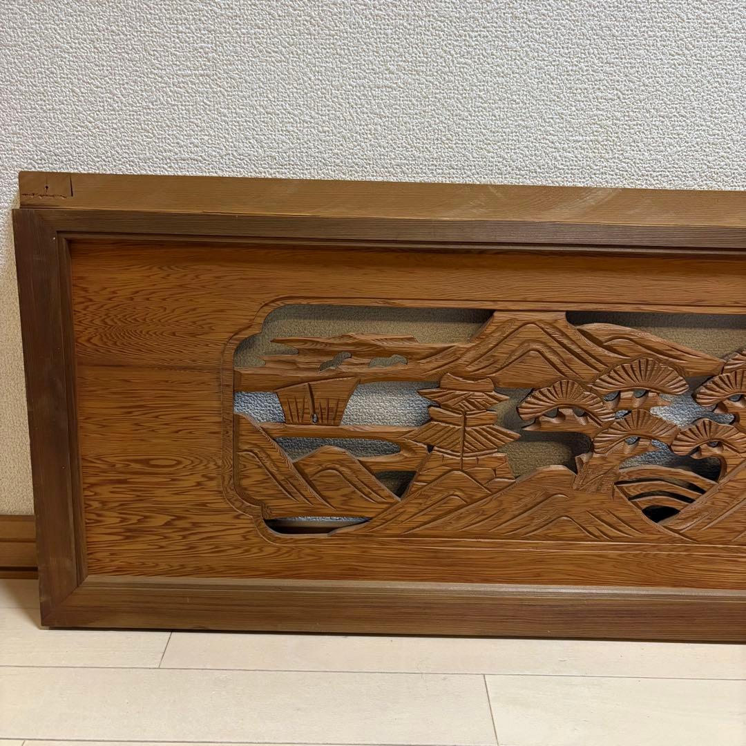 欄間　芸術　木製彫刻アートパネル　松の木　城