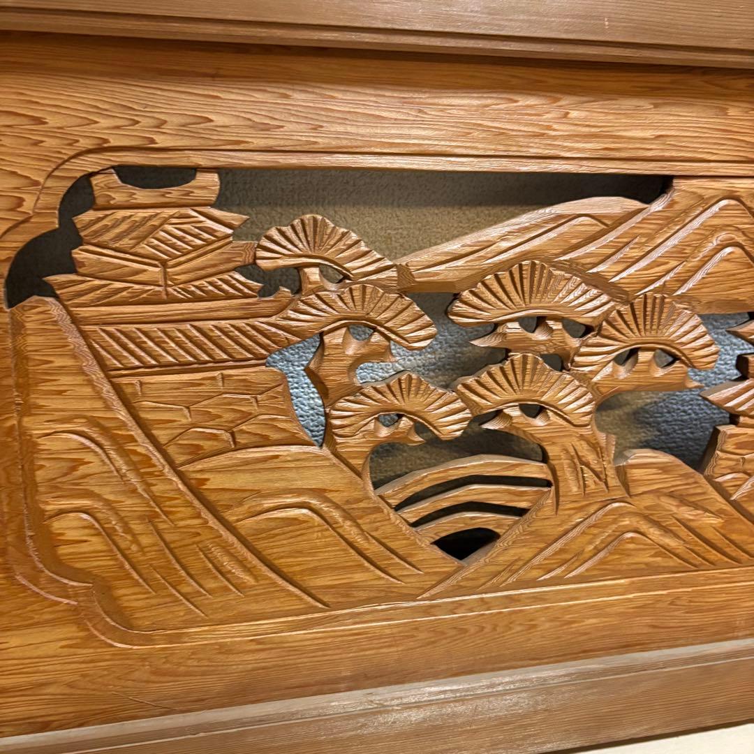 欄間　芸術　木製彫刻アートパネル　松の木　城