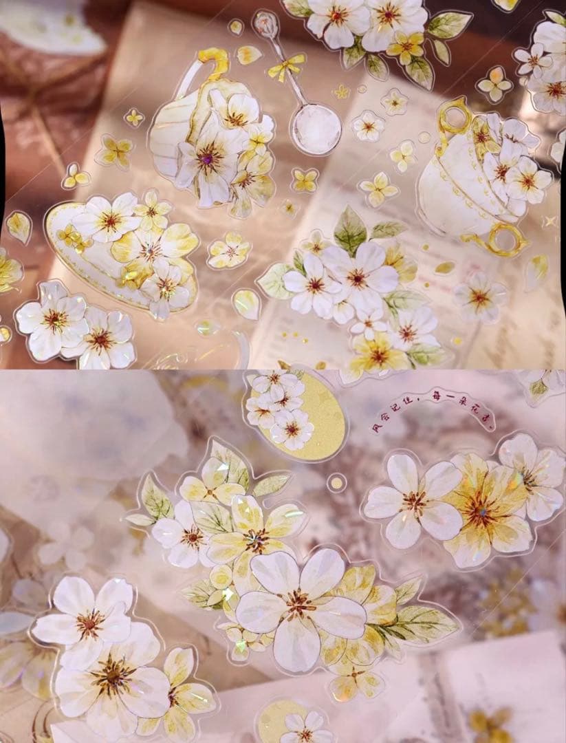 贝壳光 盏中花 ダイカット加工 6.5cm×6m 海外マスキングテープ　花