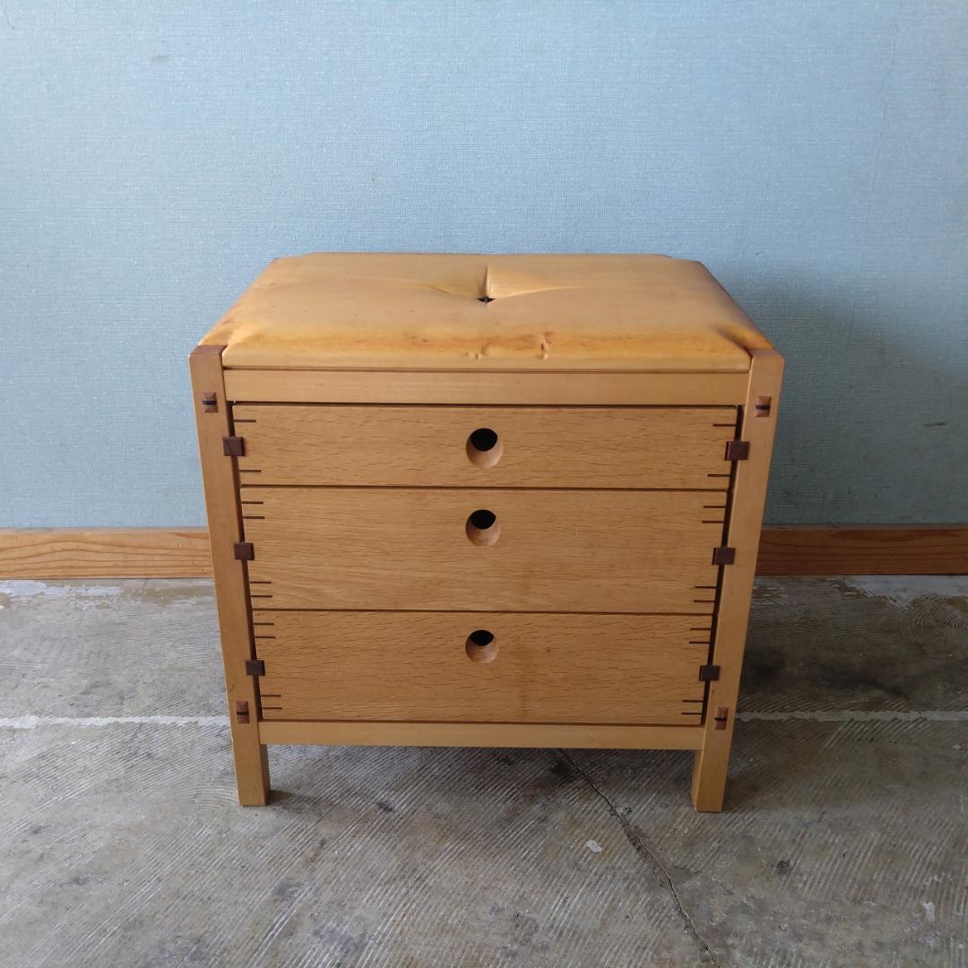 木製　スツール　引き出し付　組み木