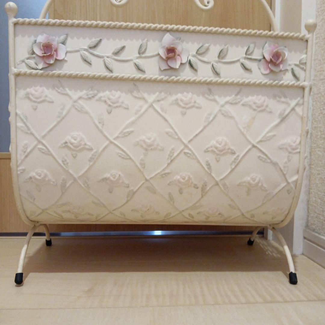 アイボリー フラワーモチーフ バスケット