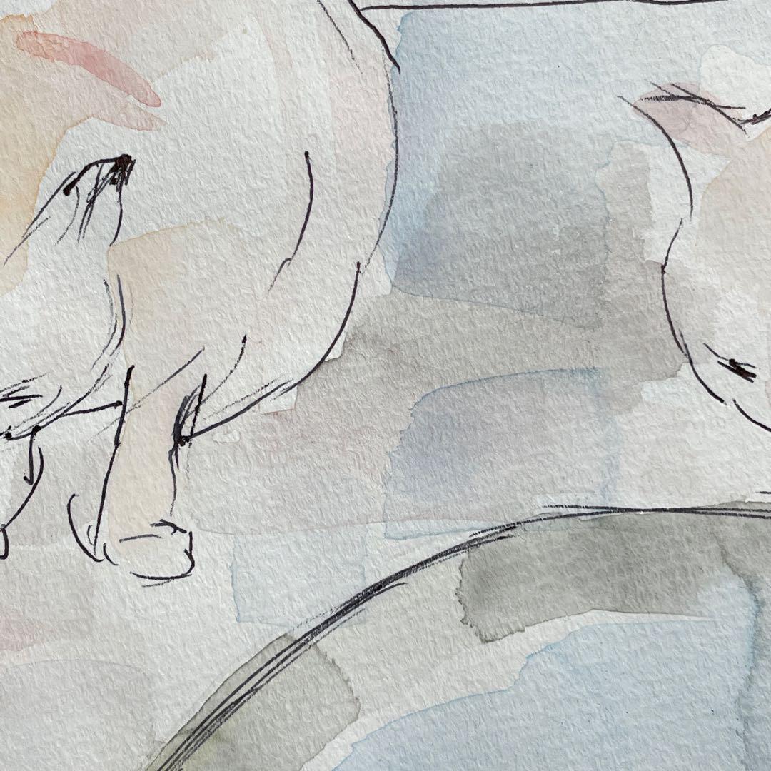 【原画】猫 水彩画｜静かな時間｜画用紙・121×251mm｜額装イメージ有