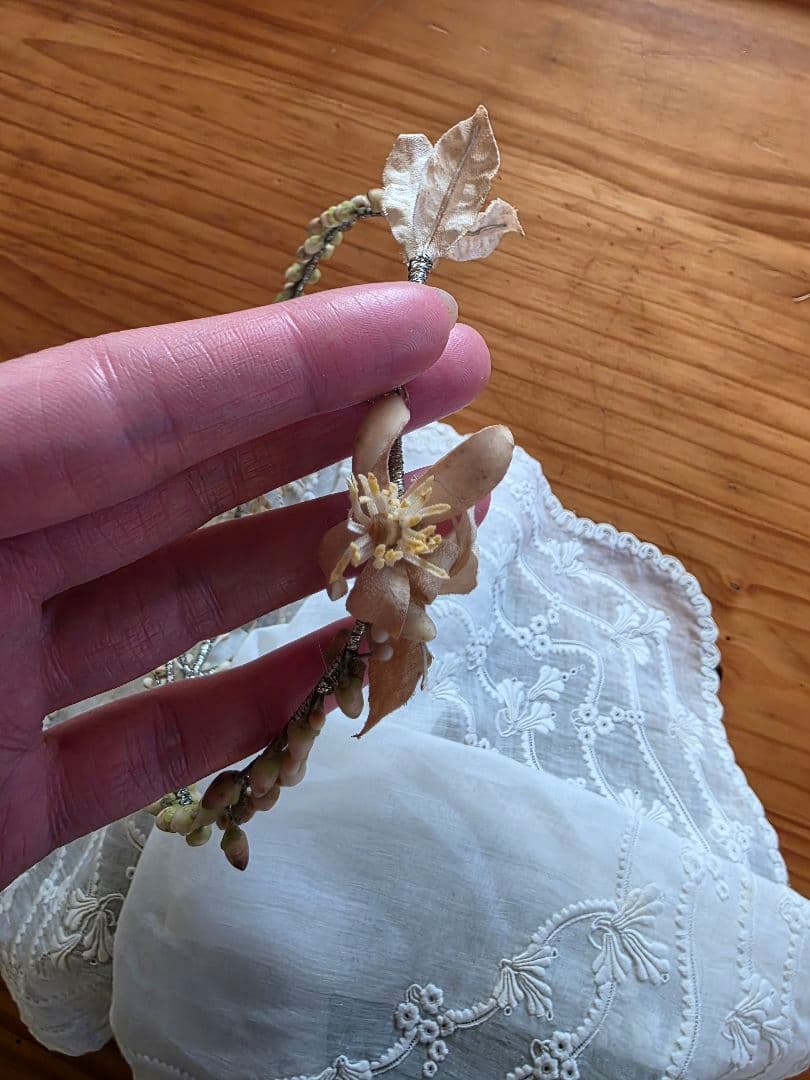 フランスアンティーク　ワックスフラワー　ティアラ　マリアージュ