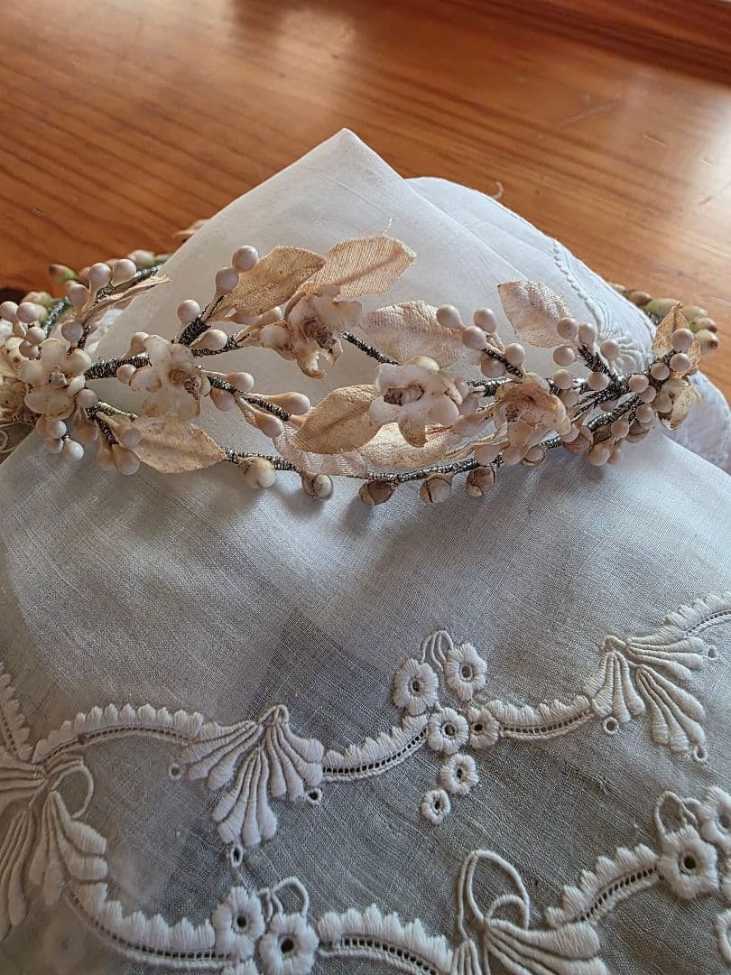 フランスアンティーク　ワックスフラワー　ティアラ　マリアージュ