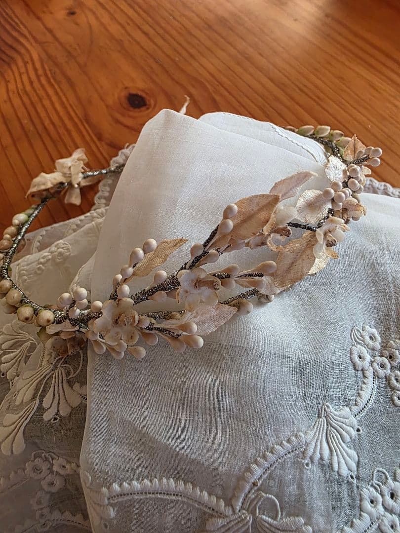 フランスアンティーク　ワックスフラワー　ティアラ　マリアージュ