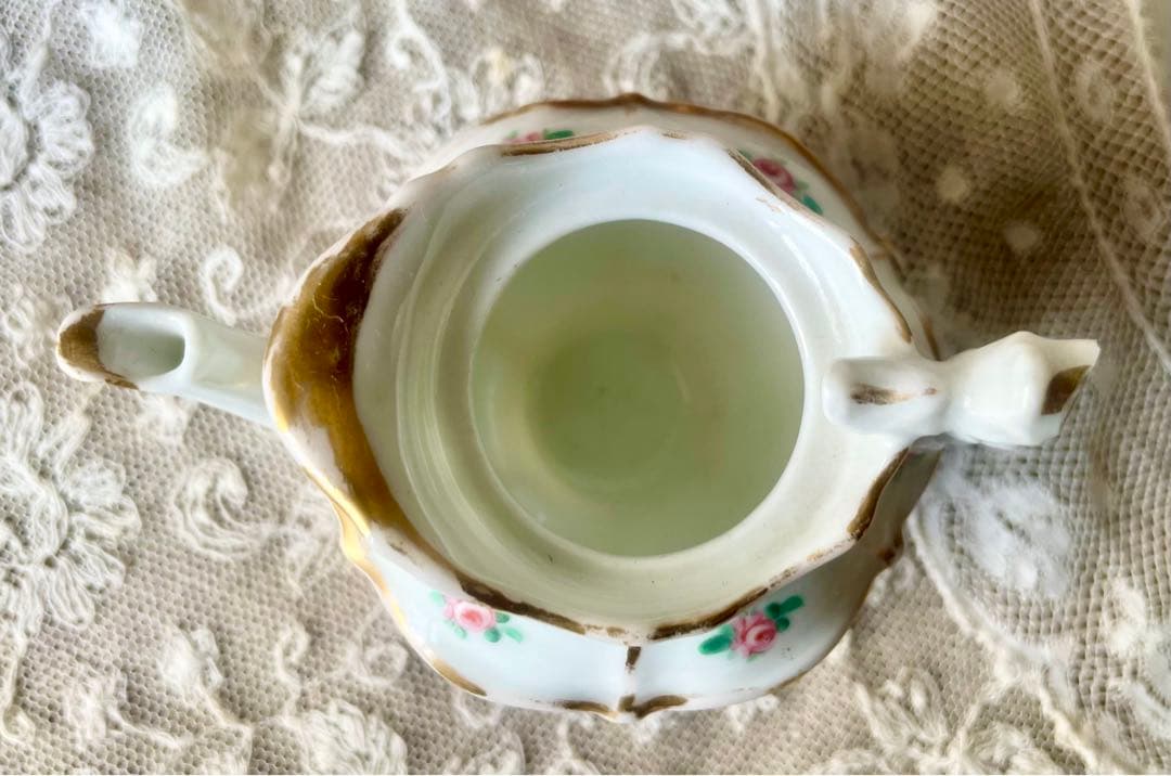 ローズ柄陶器ディネットセット　ティーセット　フランスアンティーク　ままごとドール