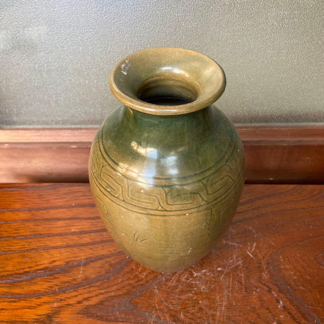 耀州窯青磁人物図花入 宋時代まとめて4点