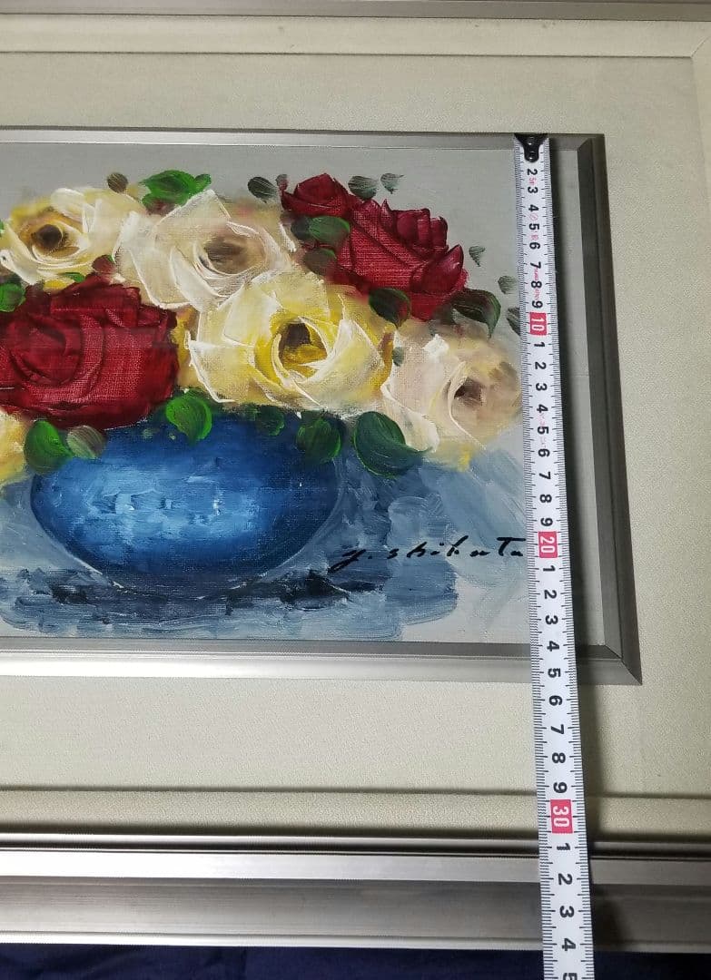 真作 F3 「薔薇」 肉筆油彩画 油絵　ガラスあり