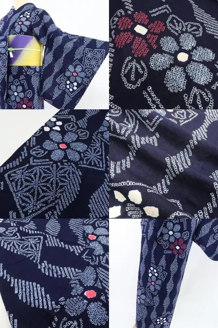 Y1180◆新品 綿 有松鳴海絞り 洗える夏着物 仕付け糸付 手縫い 高級浴衣