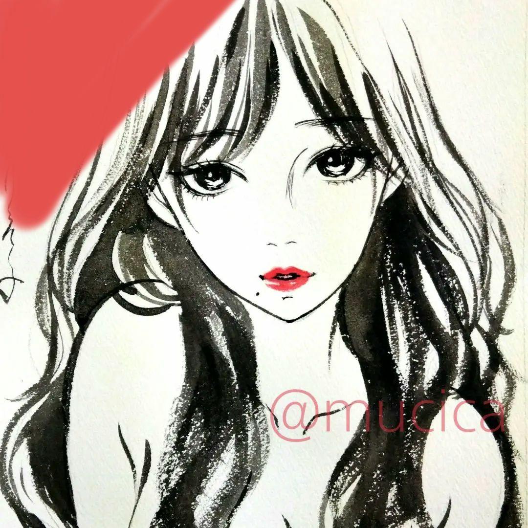 25824E 肉筆原画　手描きイラスト　絵画　アナログ　水彩画　美人画