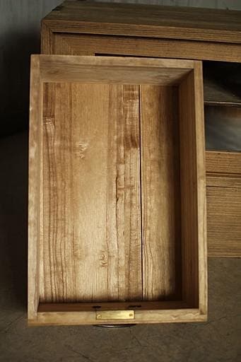 古いガラス戸棚×木製小引き出し3杯　食器棚　タンス　収納　古家具　古民家