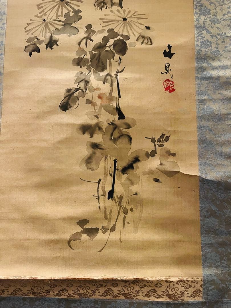 【掛軸箱付き】谷文晁 菊の絵