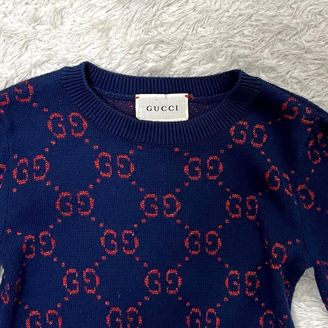 【良品】GUCCI　ベビー　キッズ　ニット　GG ネイビー　90cmくらい　4