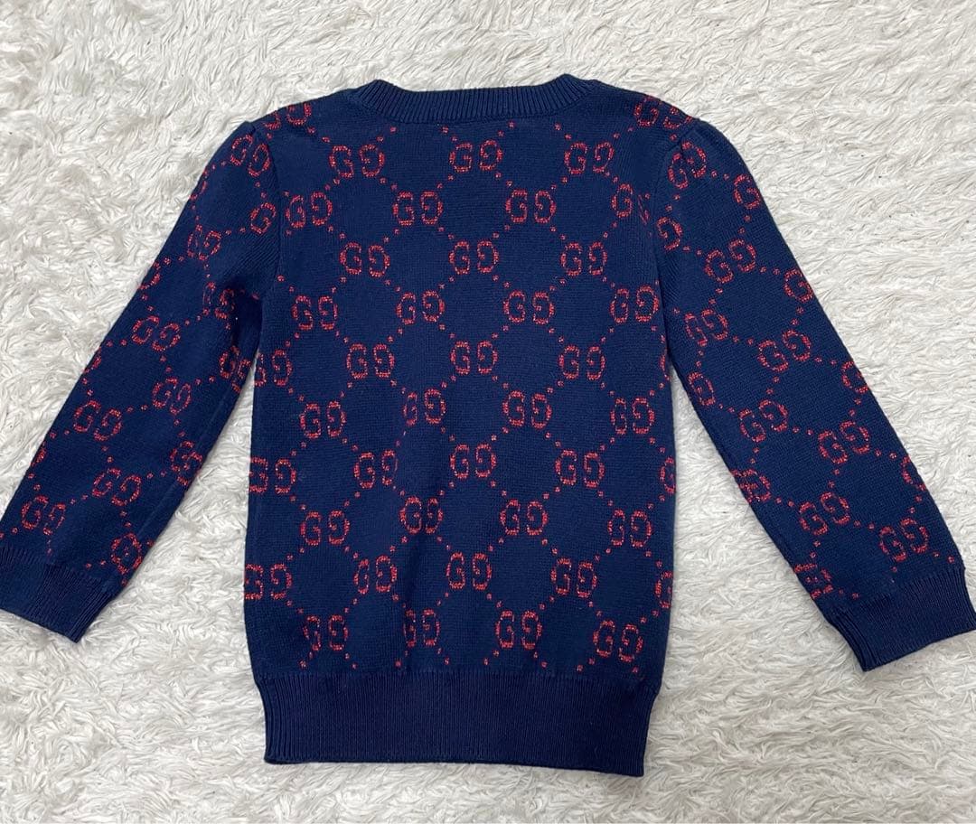【良品】GUCCI　ベビー　キッズ　ニット　GG ネイビー　90cmくらい　4