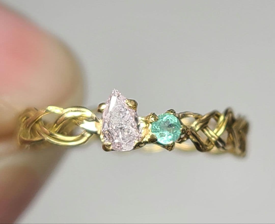 美しいリングさん★ピンクダイヤモンド&バターリャパライバトルマリン18Kリング★