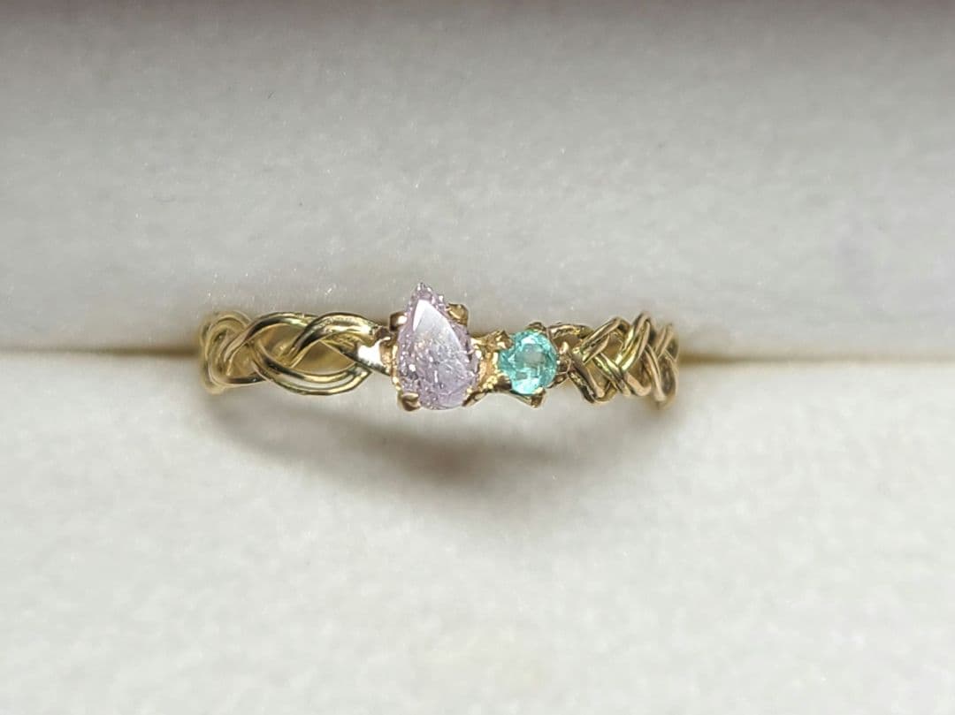 美しいリングさん★ピンクダイヤモンド&バターリャパライバトルマリン18Kリング★