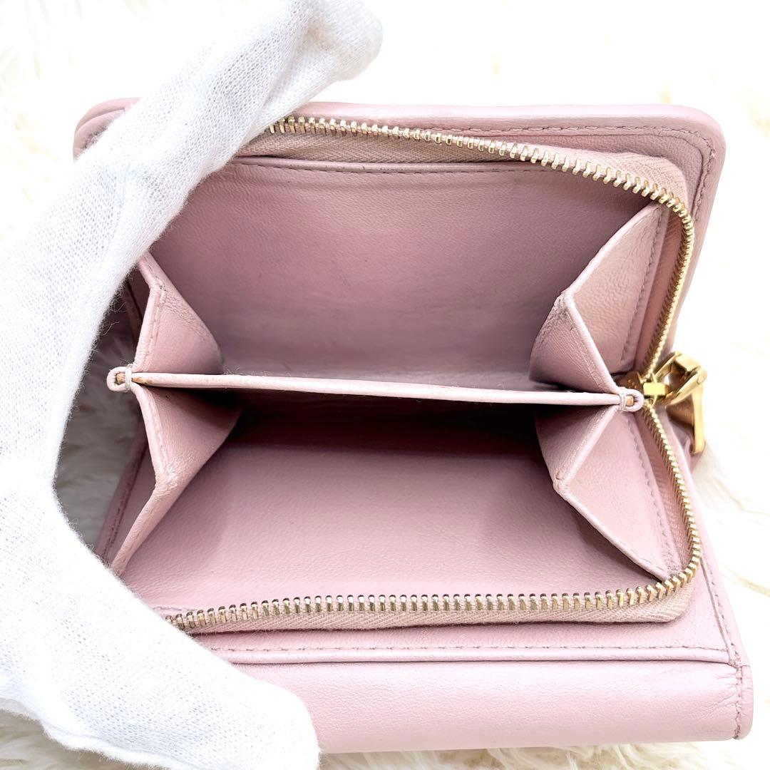 美品✨ミュウミュウ マテラッセ 三つ折り財布 ピンクベージュ