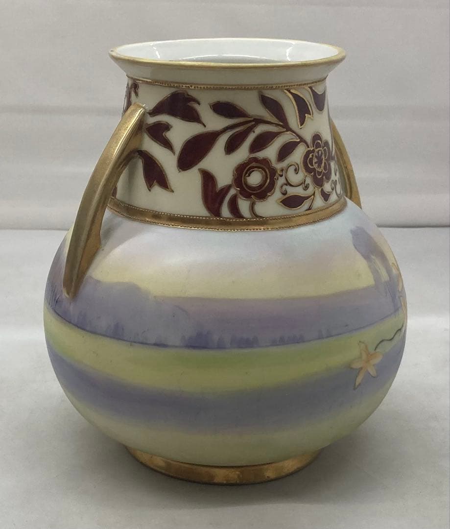 B411s「花のある風景図 花生」オールドノリタケ　ハンドペインティング