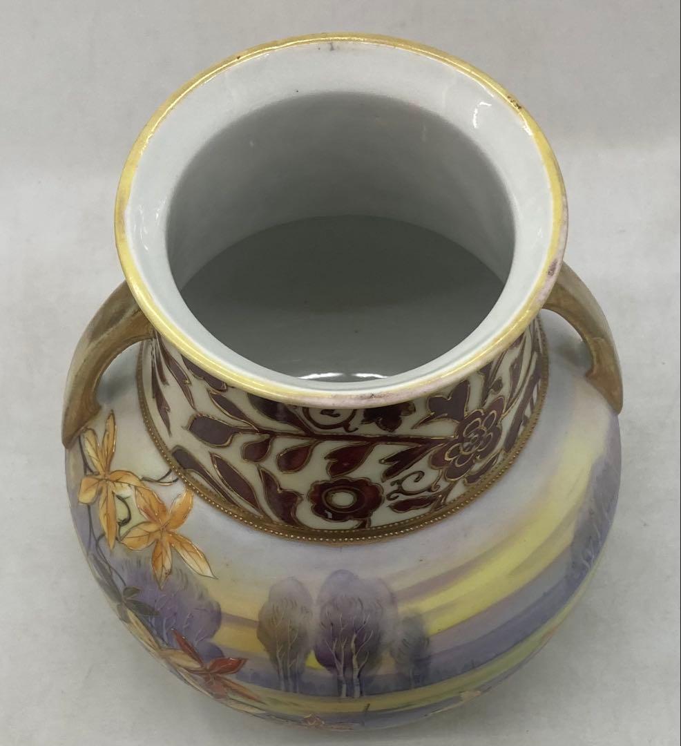 B411s「花のある風景図 花生」オールドノリタケ　ハンドペインティング