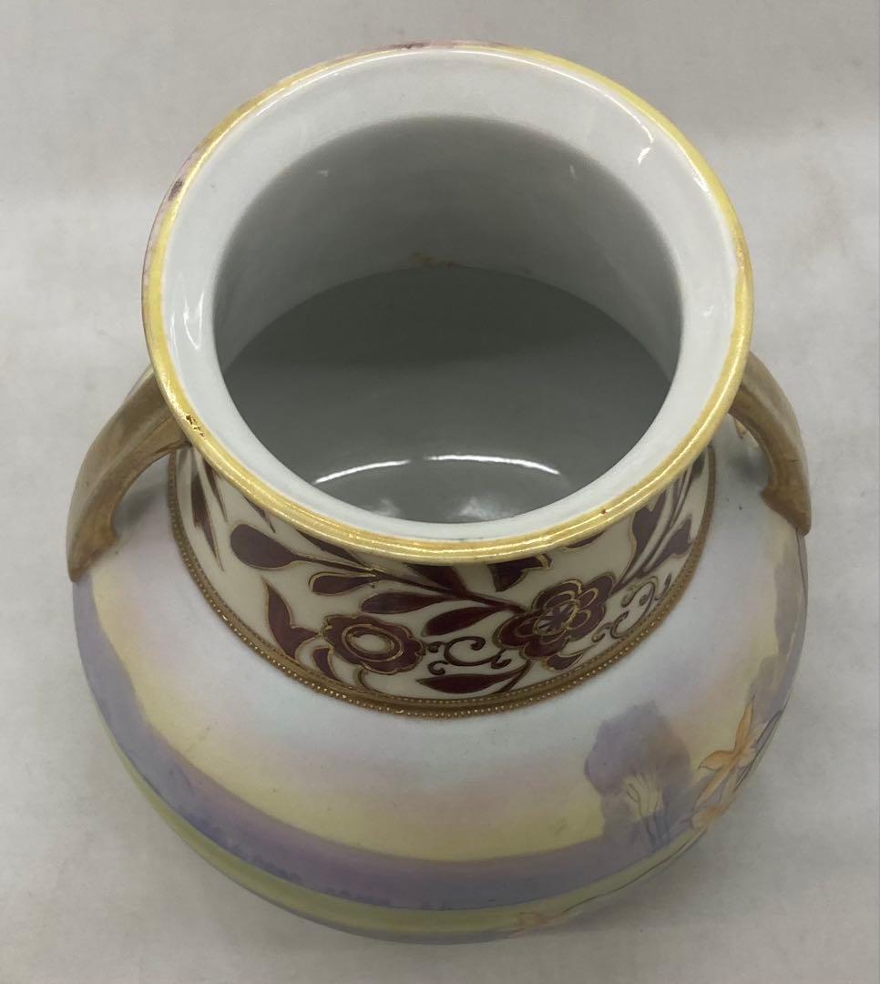 B411s「花のある風景図 花生」オールドノリタケ　ハンドペインティング