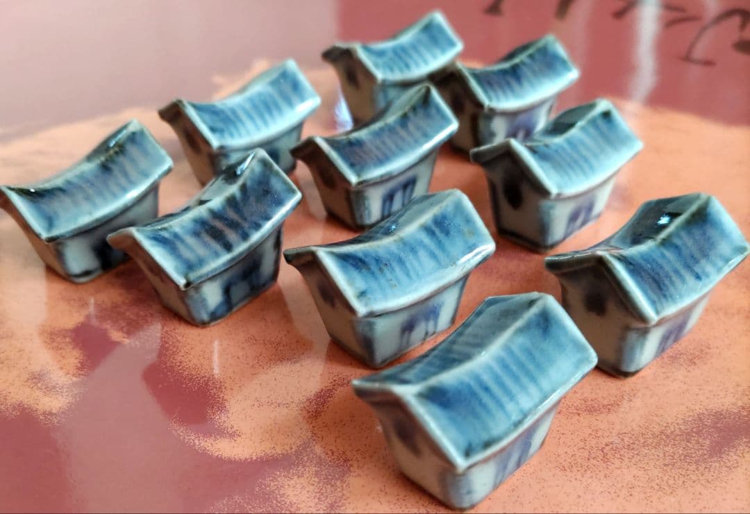 富本憲吉自作 染付家形箸置 10個組 大正13（1924）年作