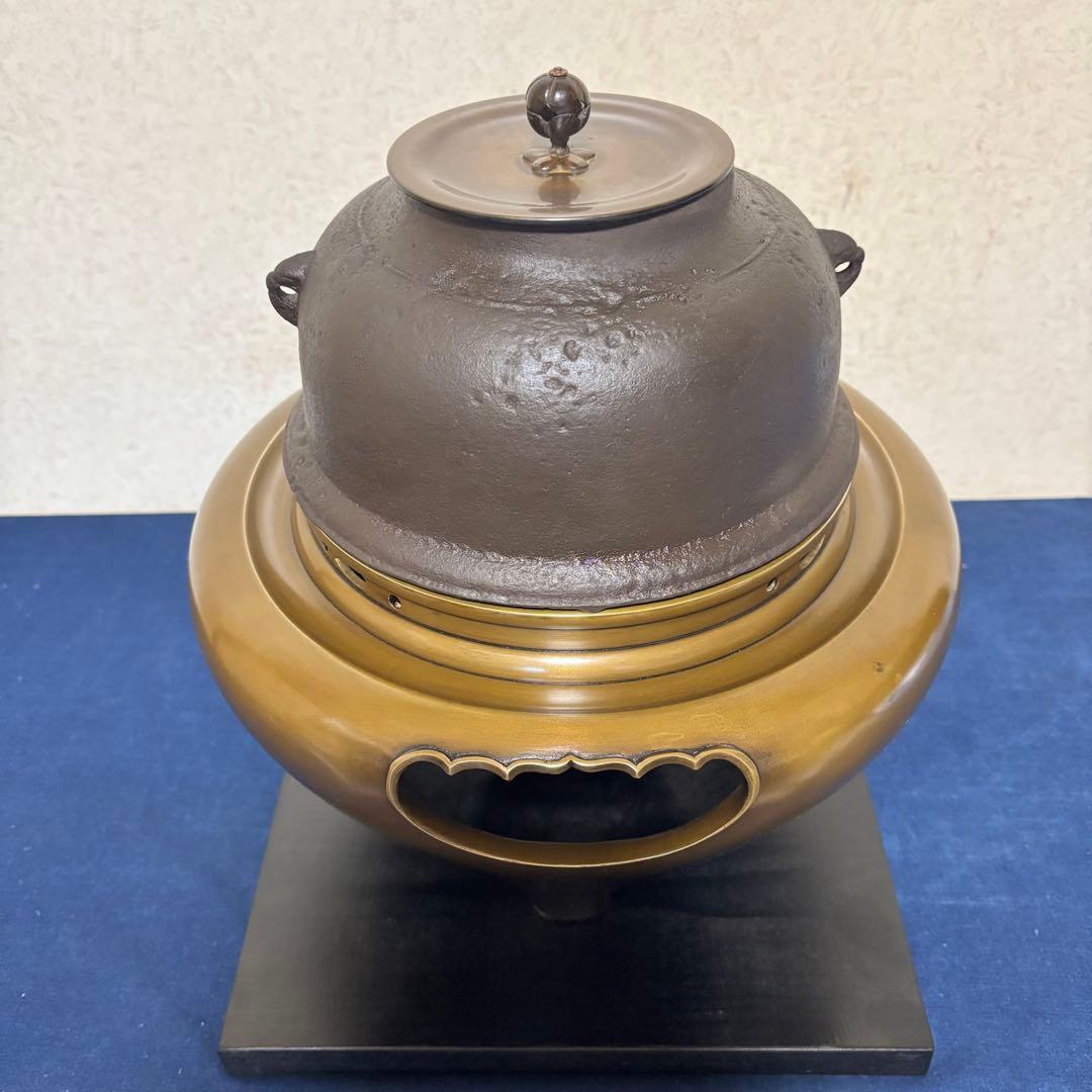 美品/炉釜/風炉釜/唐銅朝鮮風炉/野々田製電熱器/敷板/茶道具/お点前道具