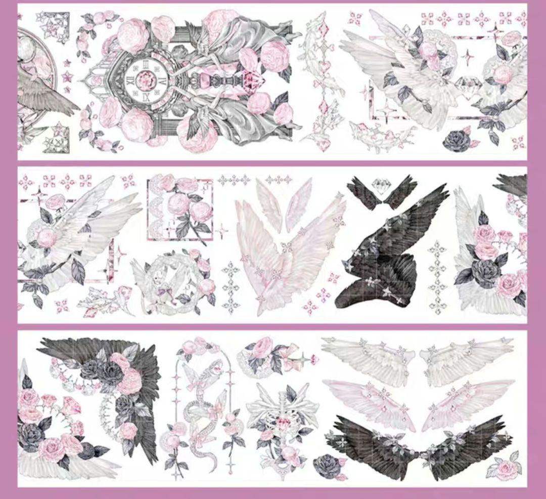 巻売 537★ 海外 マスキングテープ マステ PET 装飾 花 人物 虹光