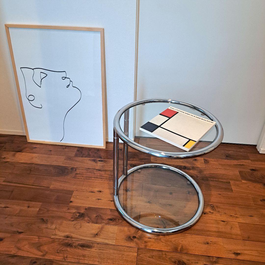 ガラス　サイドテーブル　二段　ミッドセンチュリー モダン　ラウンド　丸