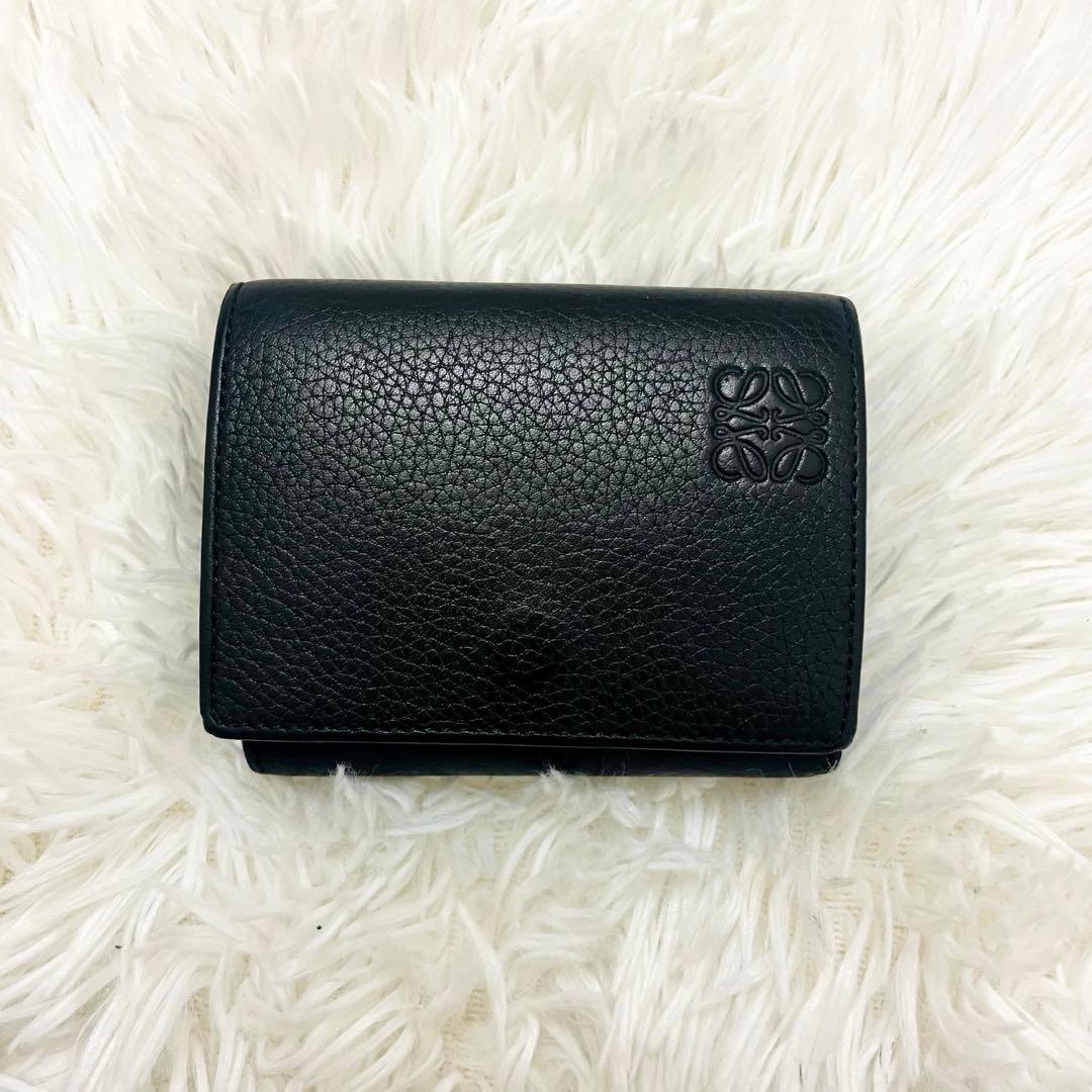 極美✨付属完備✨ロエベ 三つ折り財布 トライフォールド レザー ブラック 現行