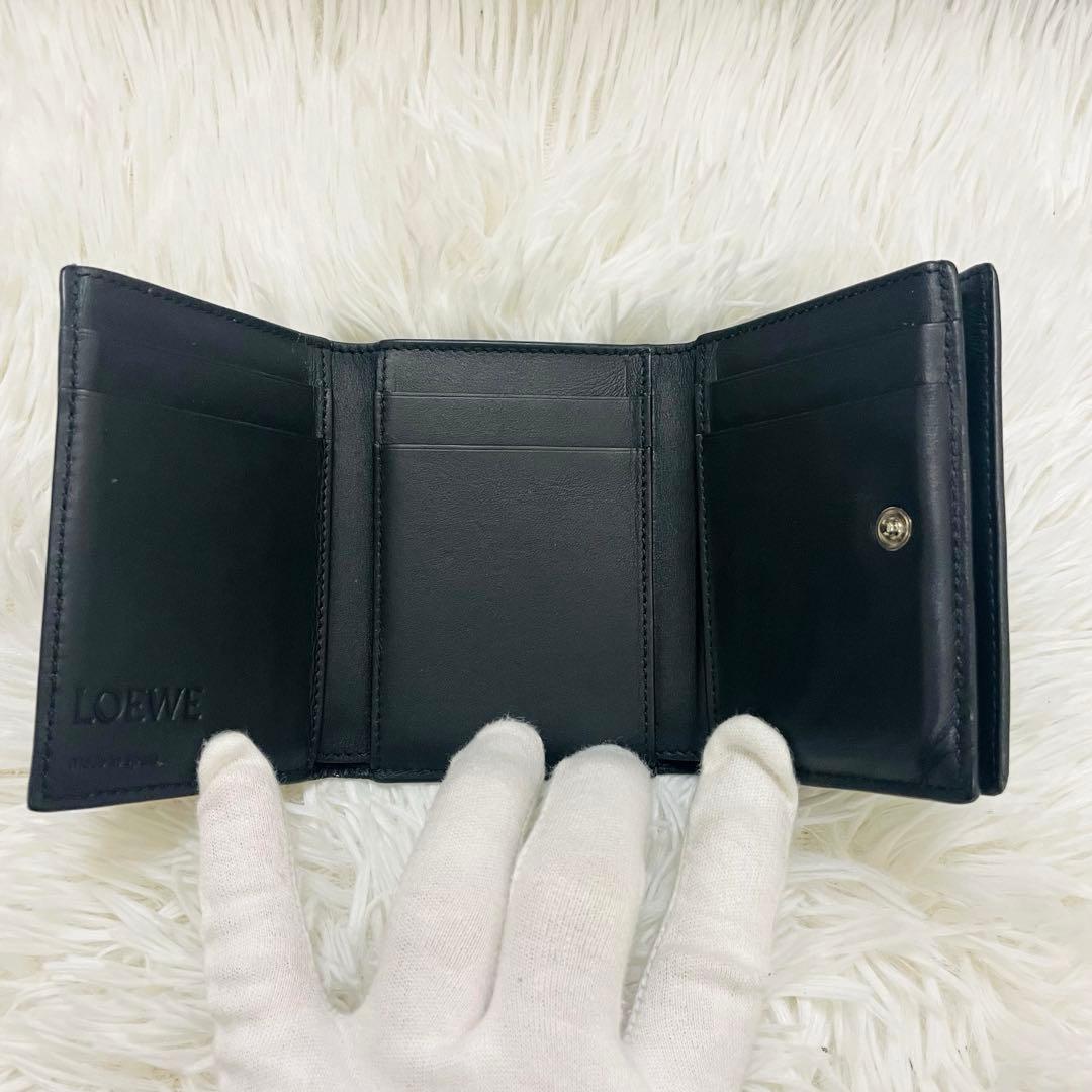 極美✨付属完備✨ロエベ 三つ折り財布 トライフォールド レザー ブラック 現行