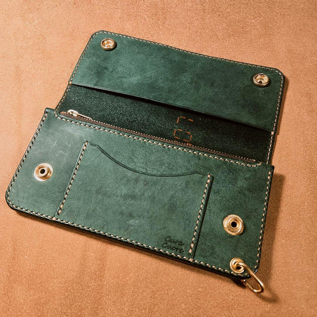 259ロング　トラッカーウォレット イタリアンレザーTEXAS【グリーン】