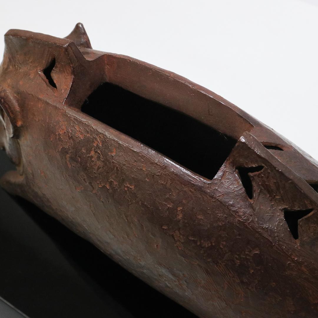 津田永寿 鋳銅製 干支亥「雄風」置物 香炉 台座付 共箱 猪形香爐