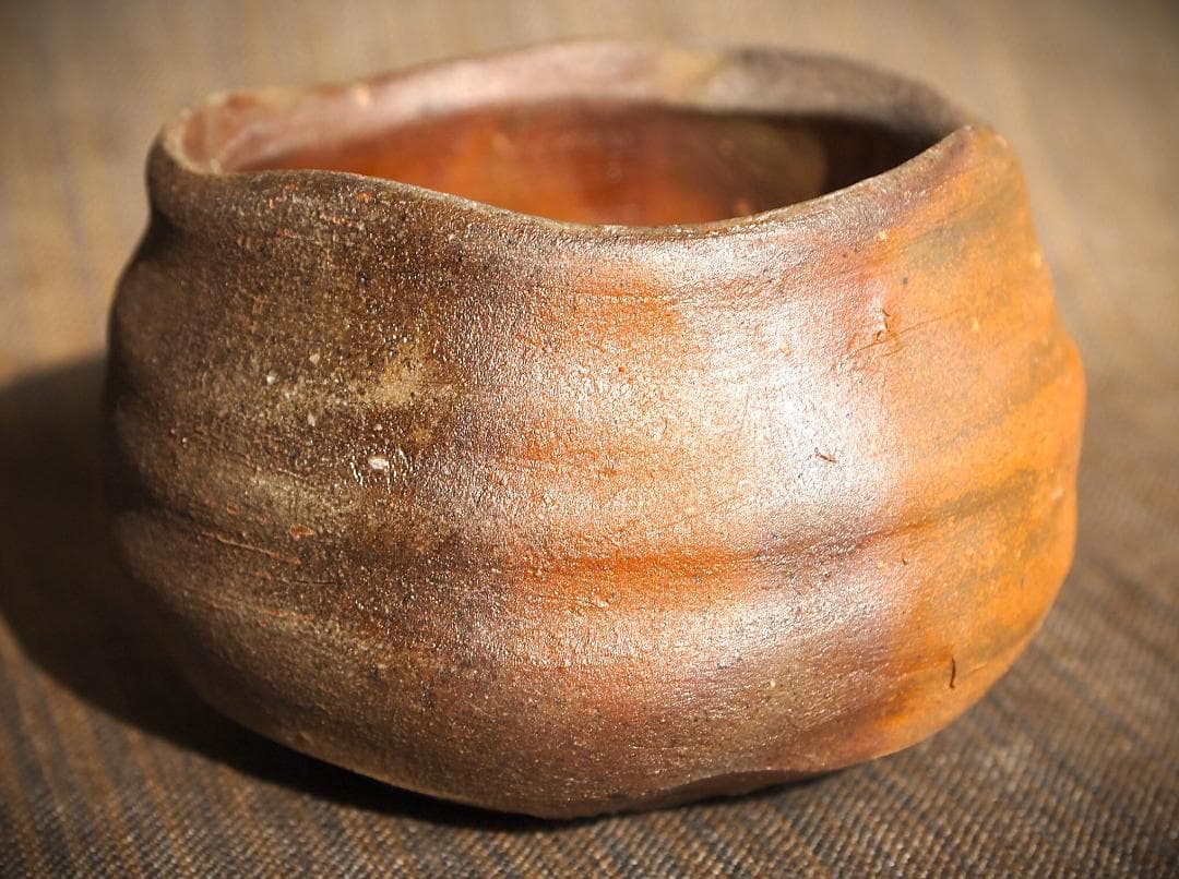 人気作家★中村和樹【師：中村真・中村六郎】★備前【窯変】ぐいのみA★共箱・布